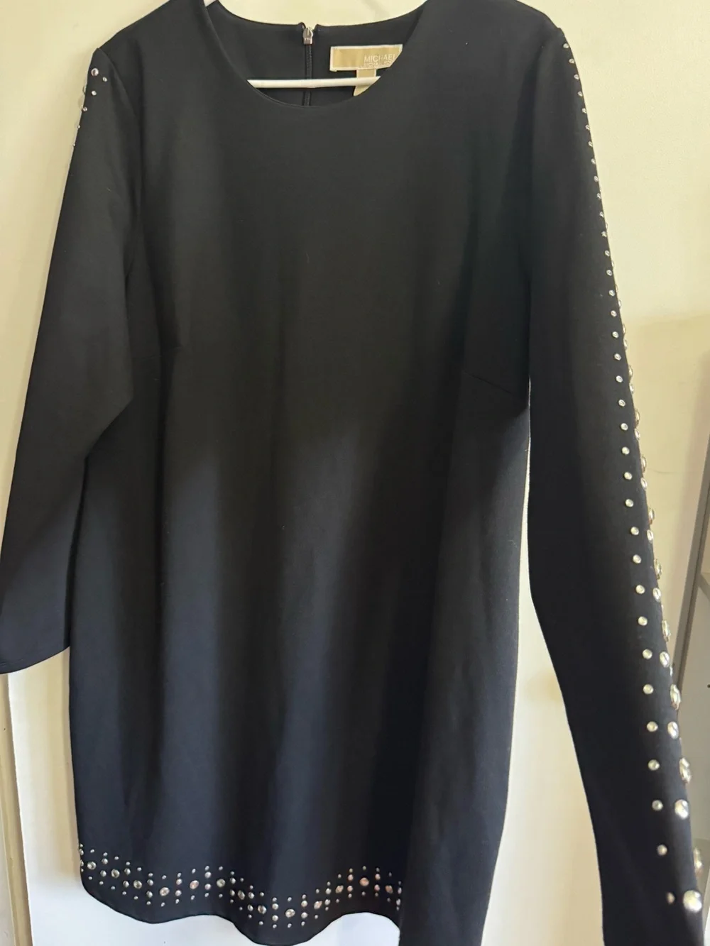 MICHAEL Michael Kors black sheath dress Plus Size Stretch Knit Rhinestone Trim